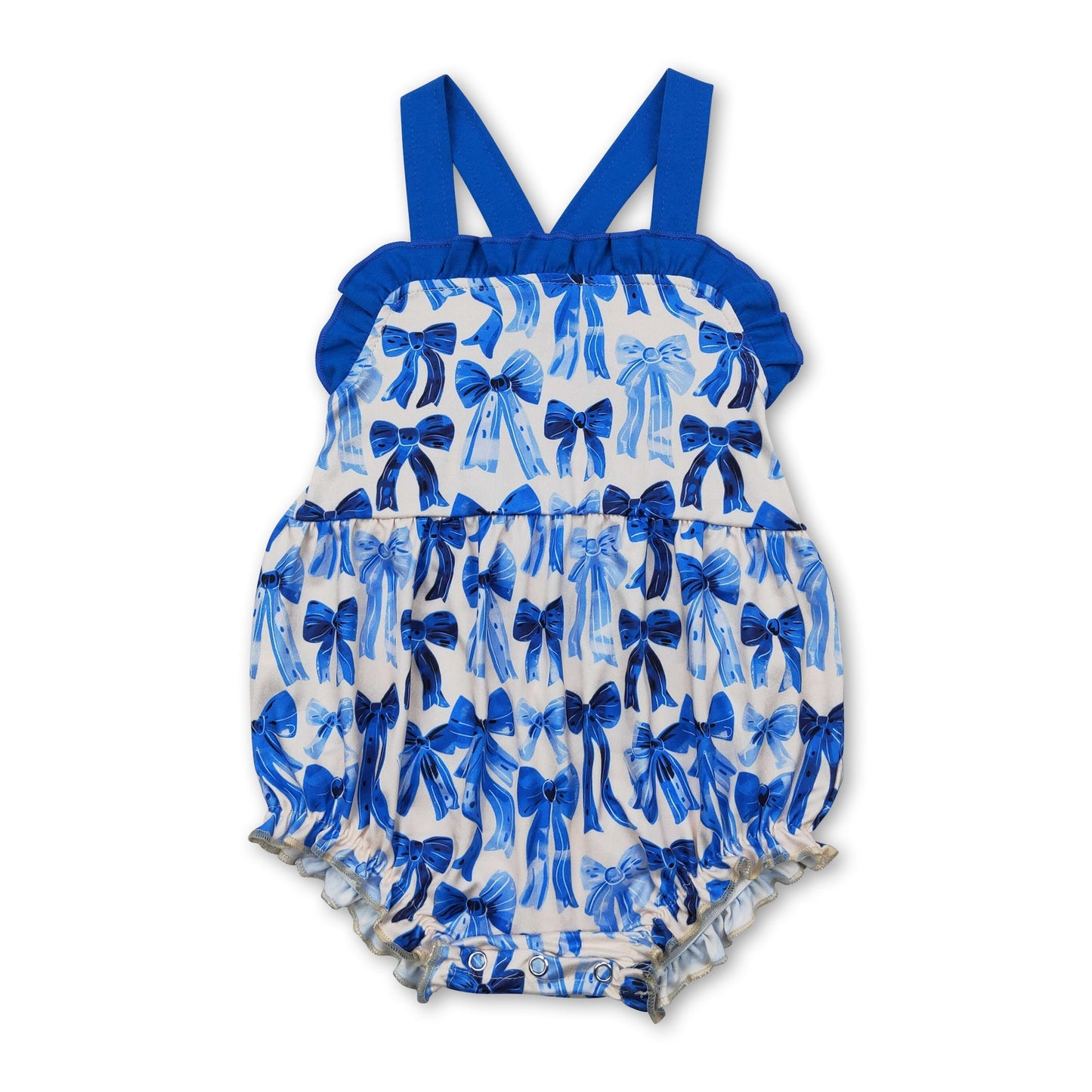 Blauer Rüschenstrampler für Baby-Mädchen mit Schleifen für den Sommer