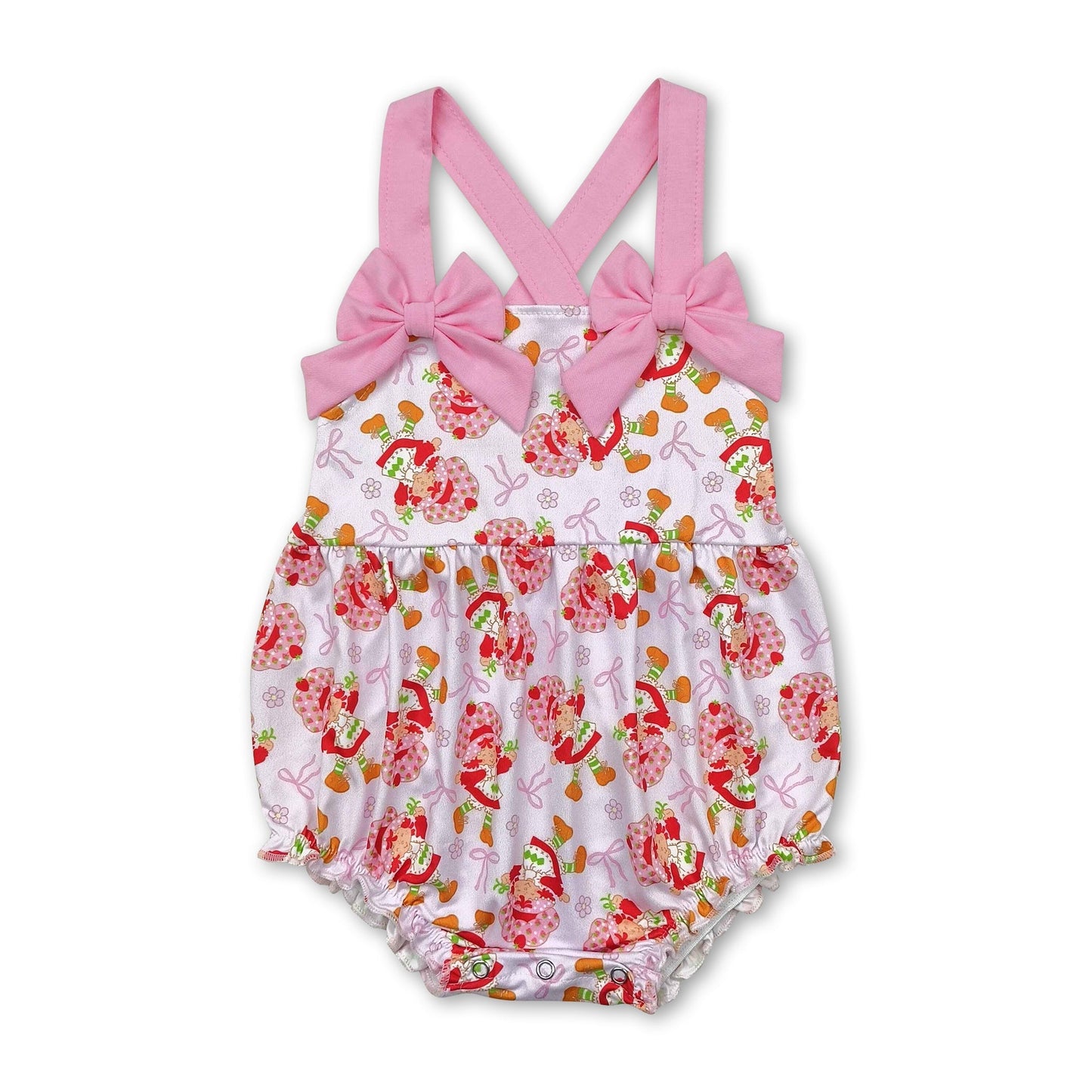 Rosa Träger Erdbeer-Schleife Baby Mädchen Sommer Strampler