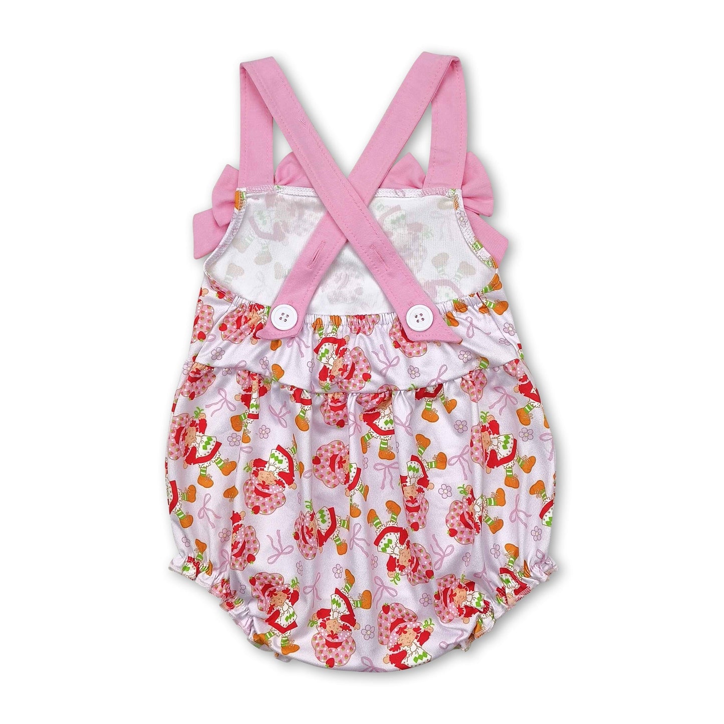 Rosa Träger Erdbeer-Schleife Baby Mädchen Sommer Strampler