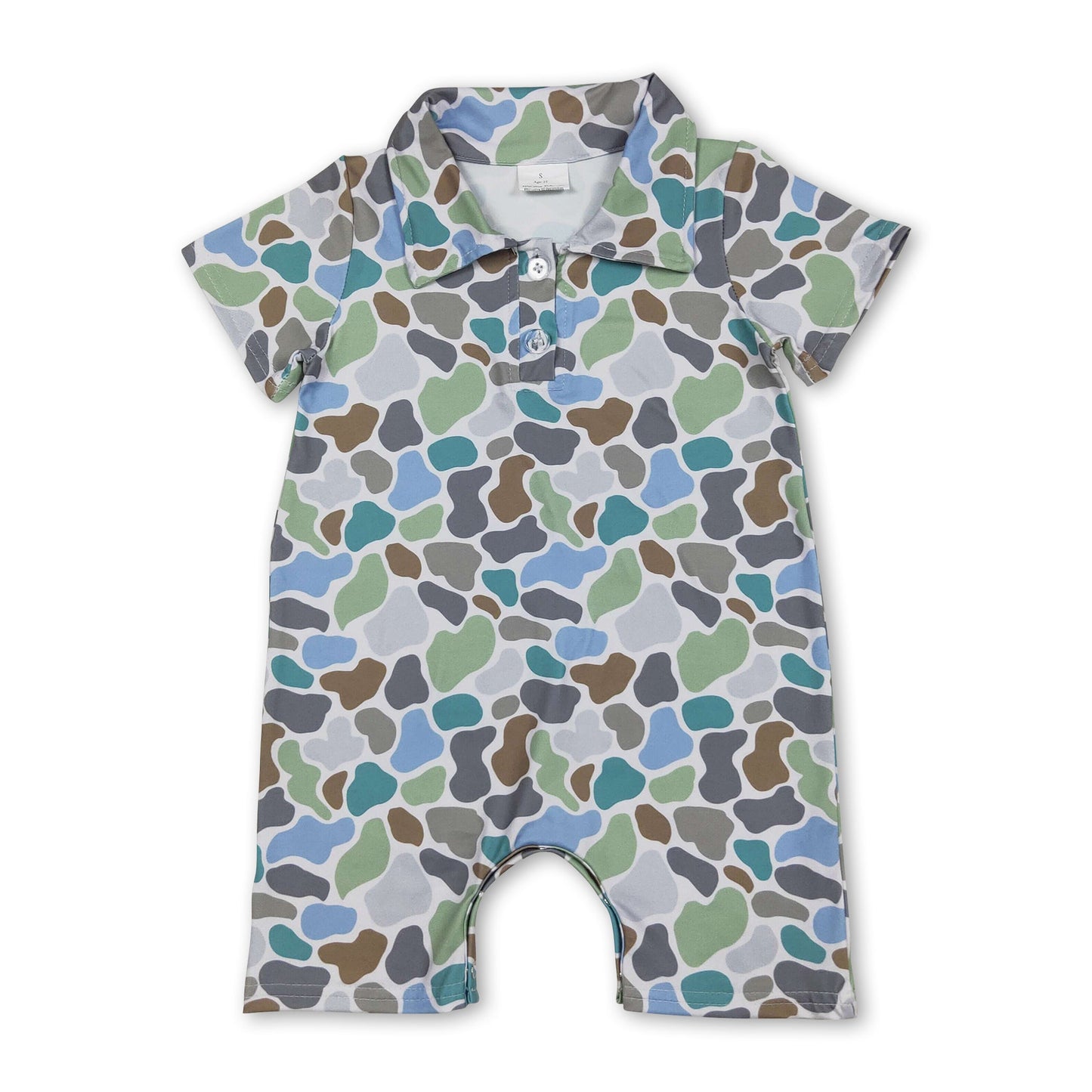 Kurzärmeliger Polo-Strampler für Baby-Jungen, grün, Camouflage