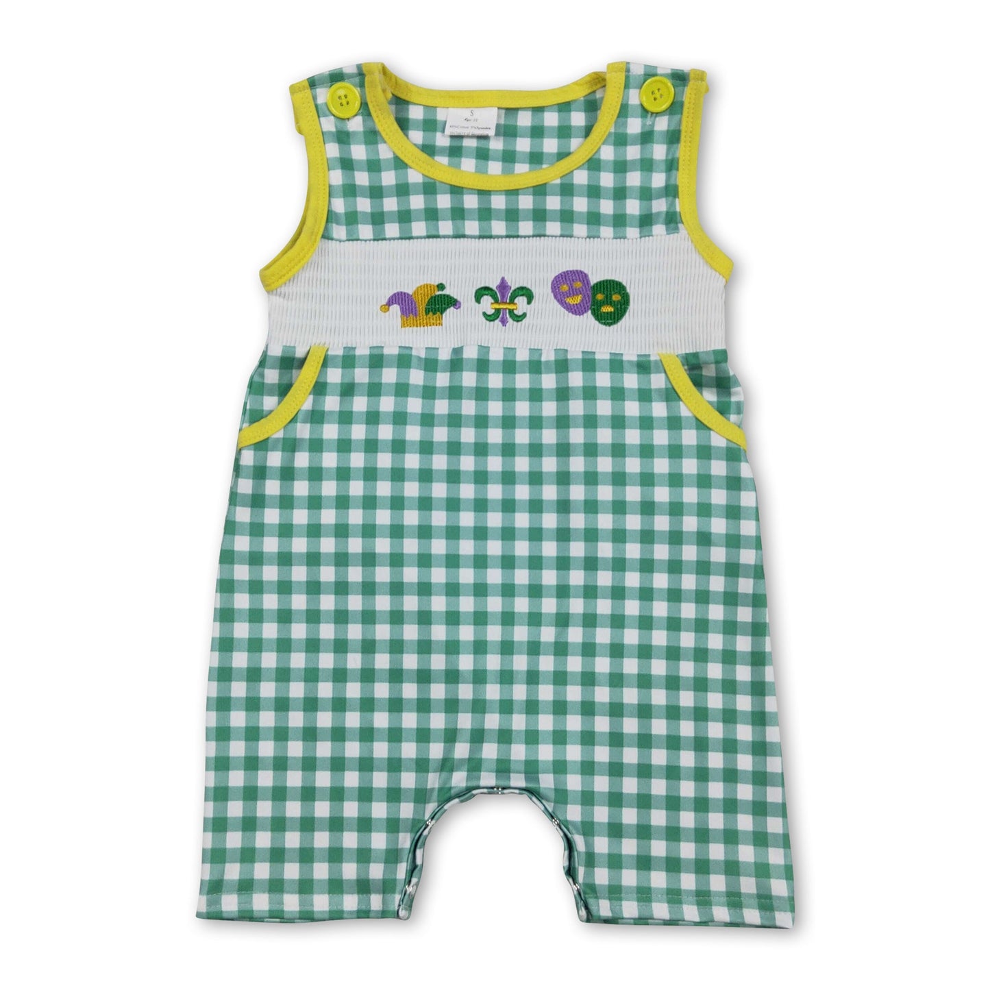 Ärmelloser Baby-Jungen-Mardi-Gras-Strampler aus grün kariertem Stoff