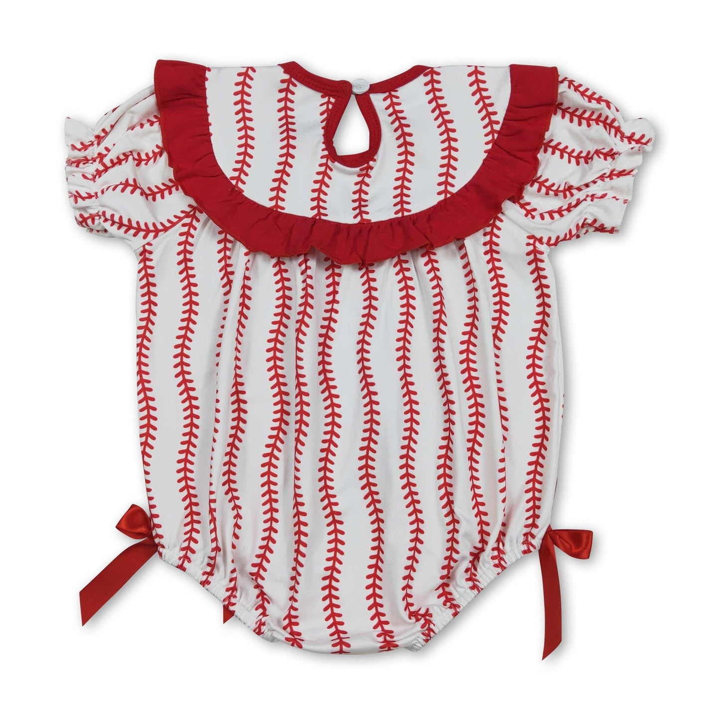 Kurzarm-Baseball-Strampler für Baby-Mädchen mit Schleife und Smock-Details