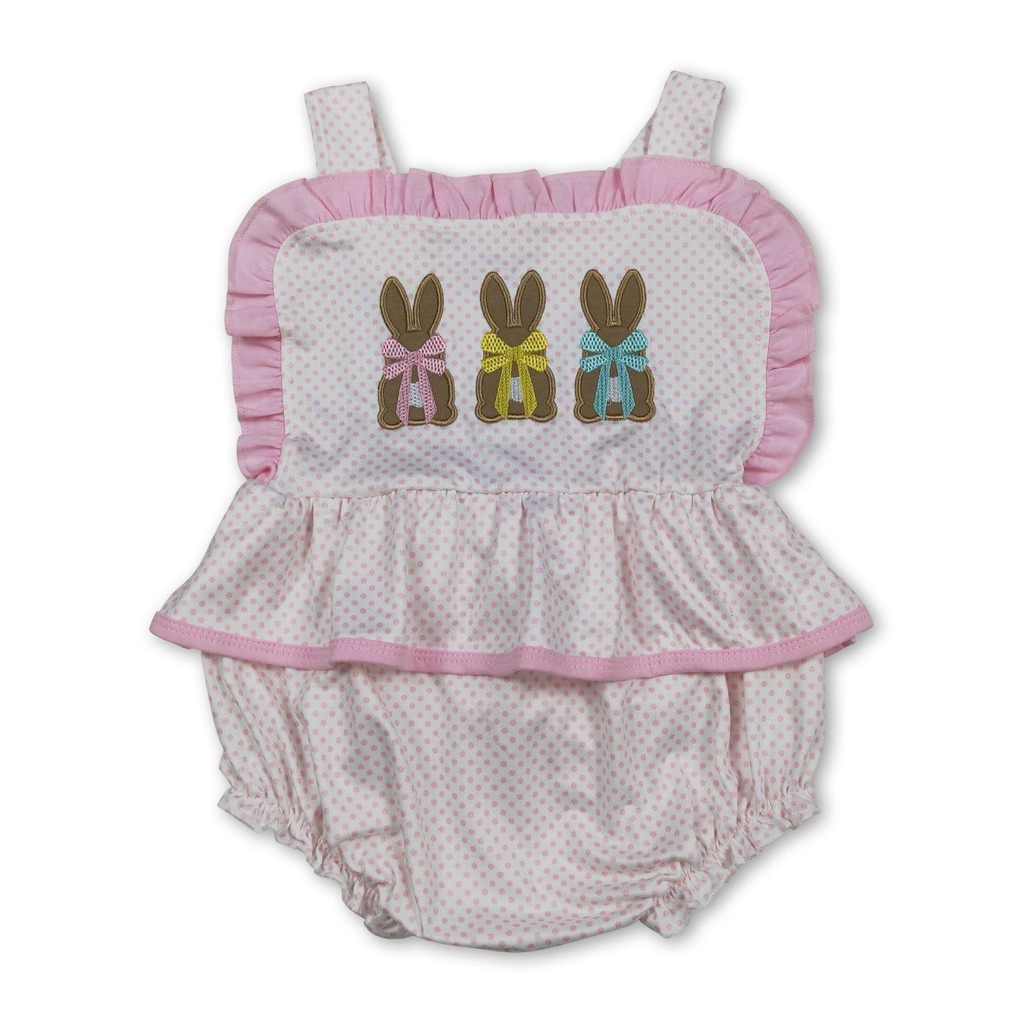 Gepunkteter Hasenbogen-Strampler für Baby-Mädchen, bestickt, Ostern