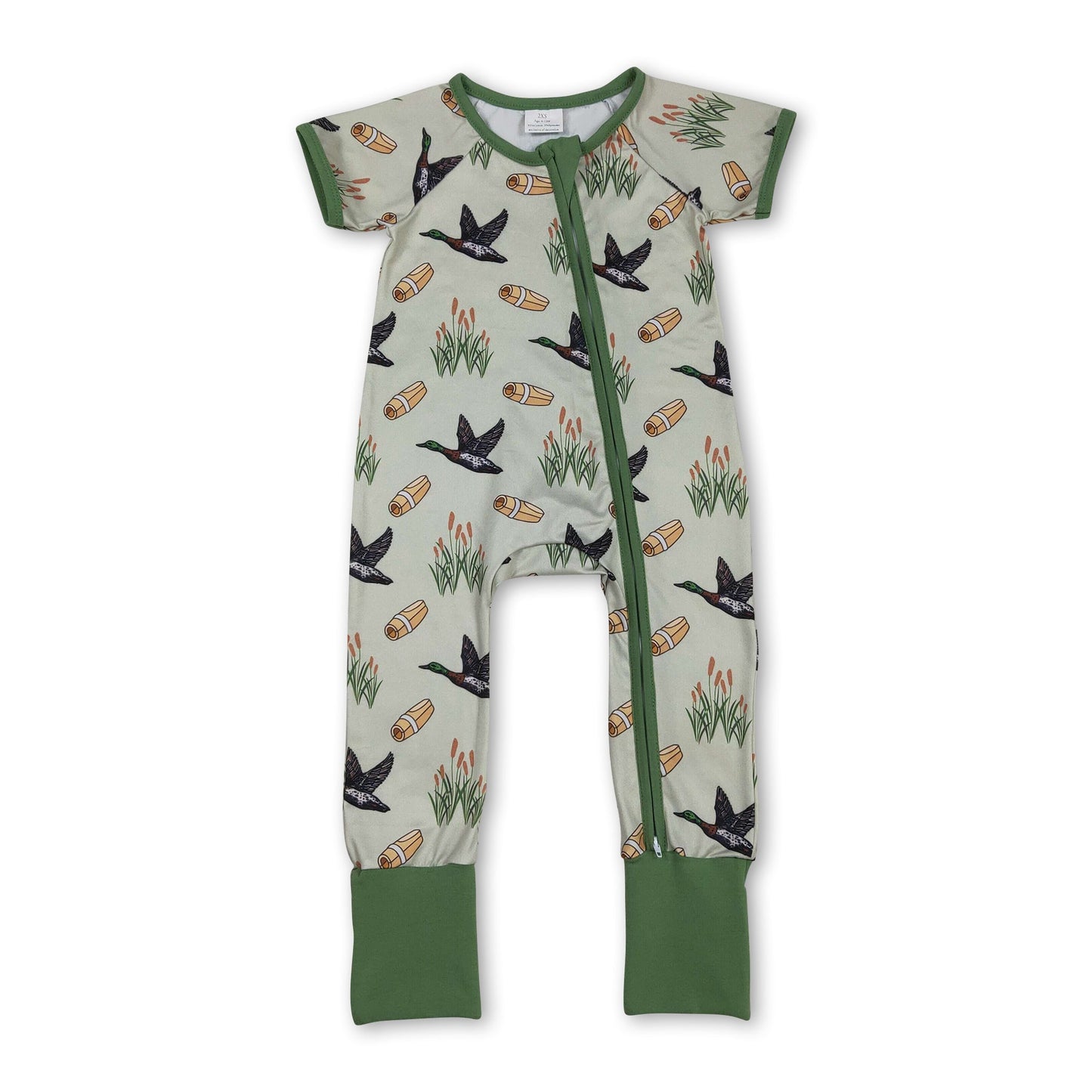 Grüner Kurzarm-Enten-Strampler mit Reißverschluss für Babyjungen