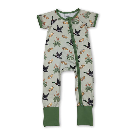 Grüner Kurzarm-Enten-Strampler mit Reißverschluss für Babyjungen