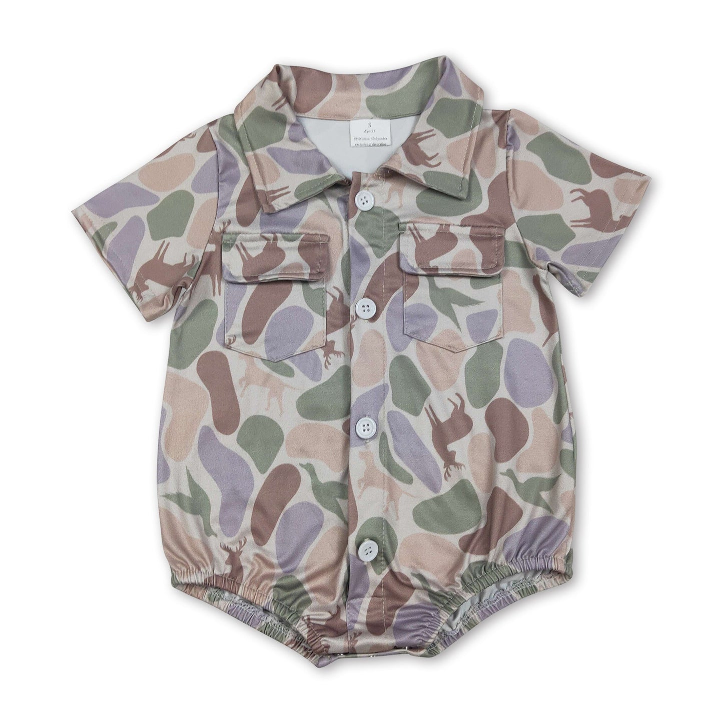 Kurzarm-Hund-Ente-Camo-Baby-Jungen-Polo-Strampler
