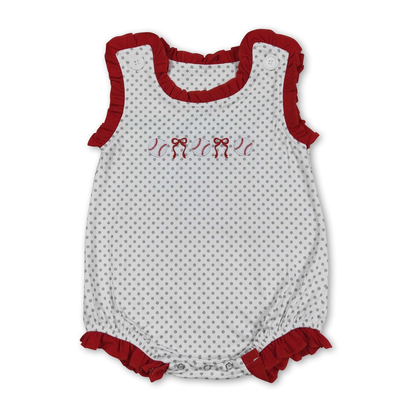 Tupfen Baseball-Schleife Stickerei Baby Mädchen Strampler