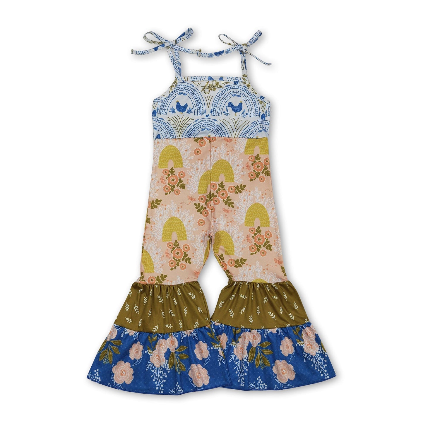 Träger-Hühner-Blumen-Patchwork-Kinder-Mädchen-Overall