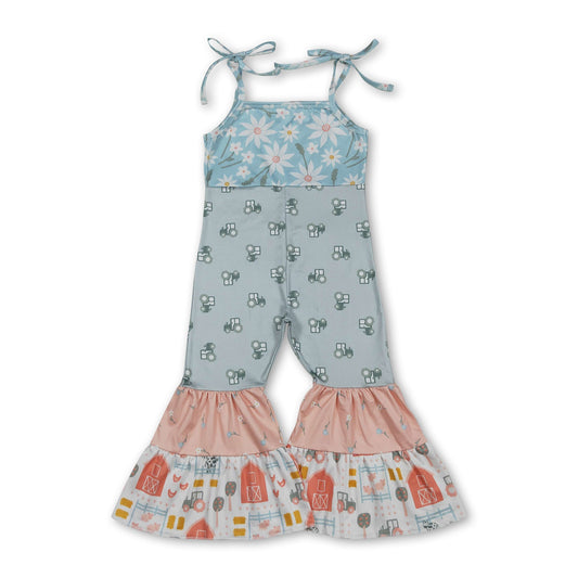 Träger Blümchen Traktor Patchwork Bauernhof Mädchen Overall