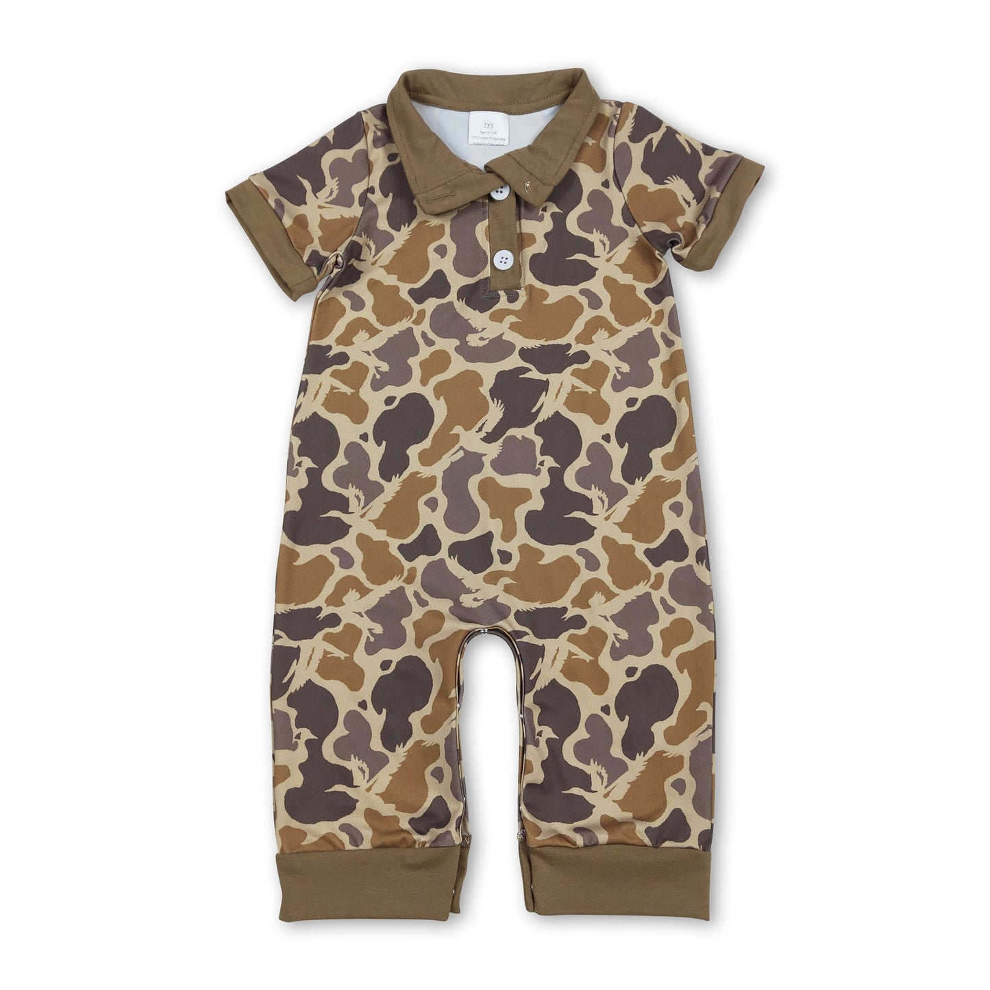 Kurzärmeliger, hellbrauner Camouflage-Baby-Body mit Polokragen für Jungen