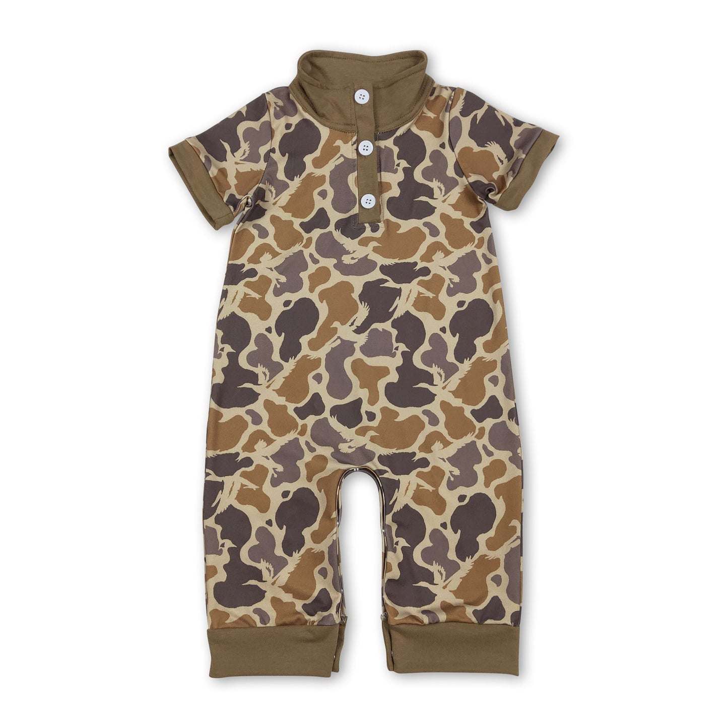 Kurzärmeliger, hellbrauner Camouflage-Baby-Body mit Polokragen für Jungen