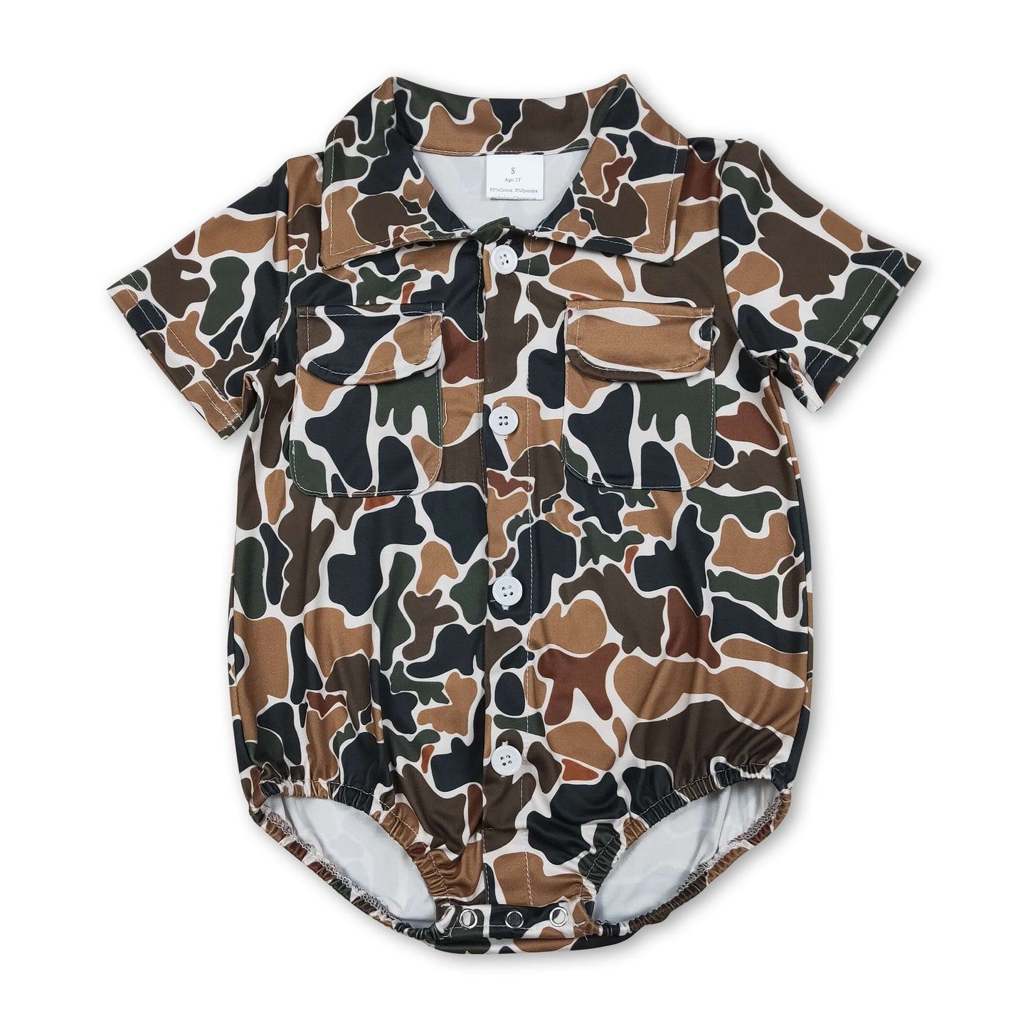 Kurzärmeliger brauner Camo-Strampler mit Taschen für Baby Jungen