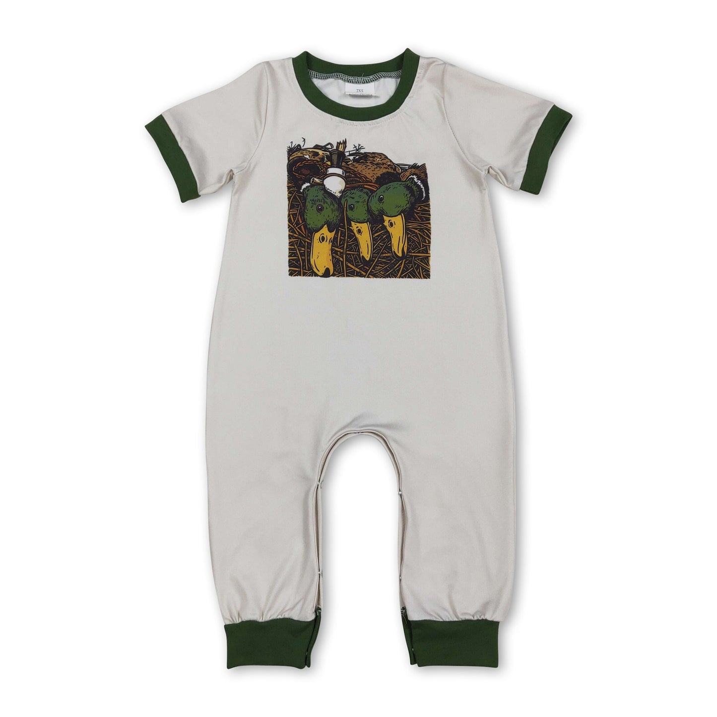 Grüner Baby-Strampler für Jungen mit kurzen Ärmeln und Entenmotiv