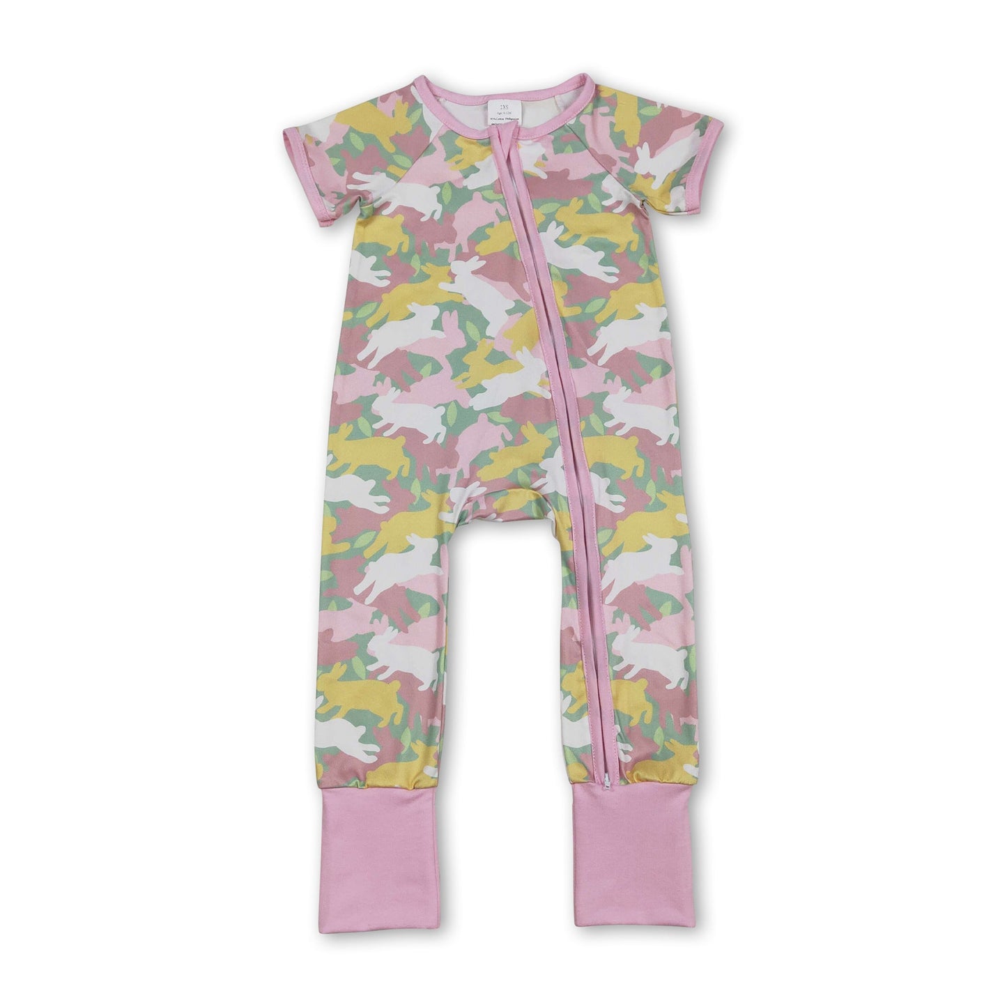 Kurzärmliger Camouflage Häschen Strampler für Baby-Mädchen mit Reißverschluss zu Ostern