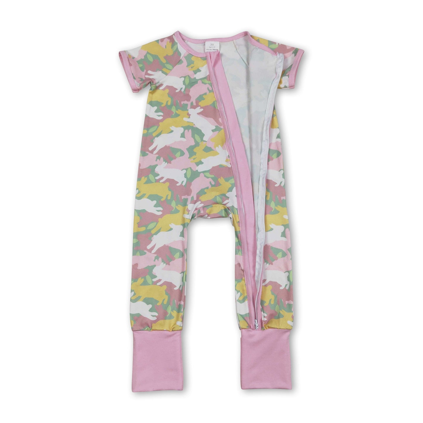 Kurzärmliger Camouflage Häschen Strampler für Baby-Mädchen mit Reißverschluss zu Ostern