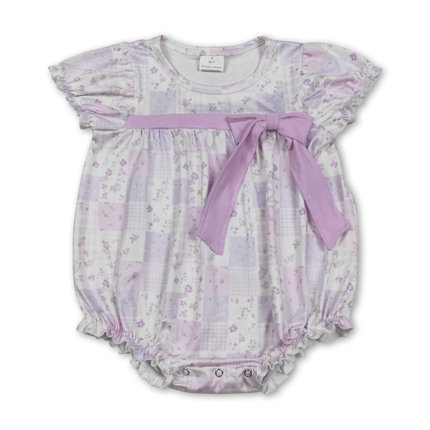 Kurzarm-Strampler mit Schleife, Blumen- und Karomuster für Baby-Mädchen, Sommer