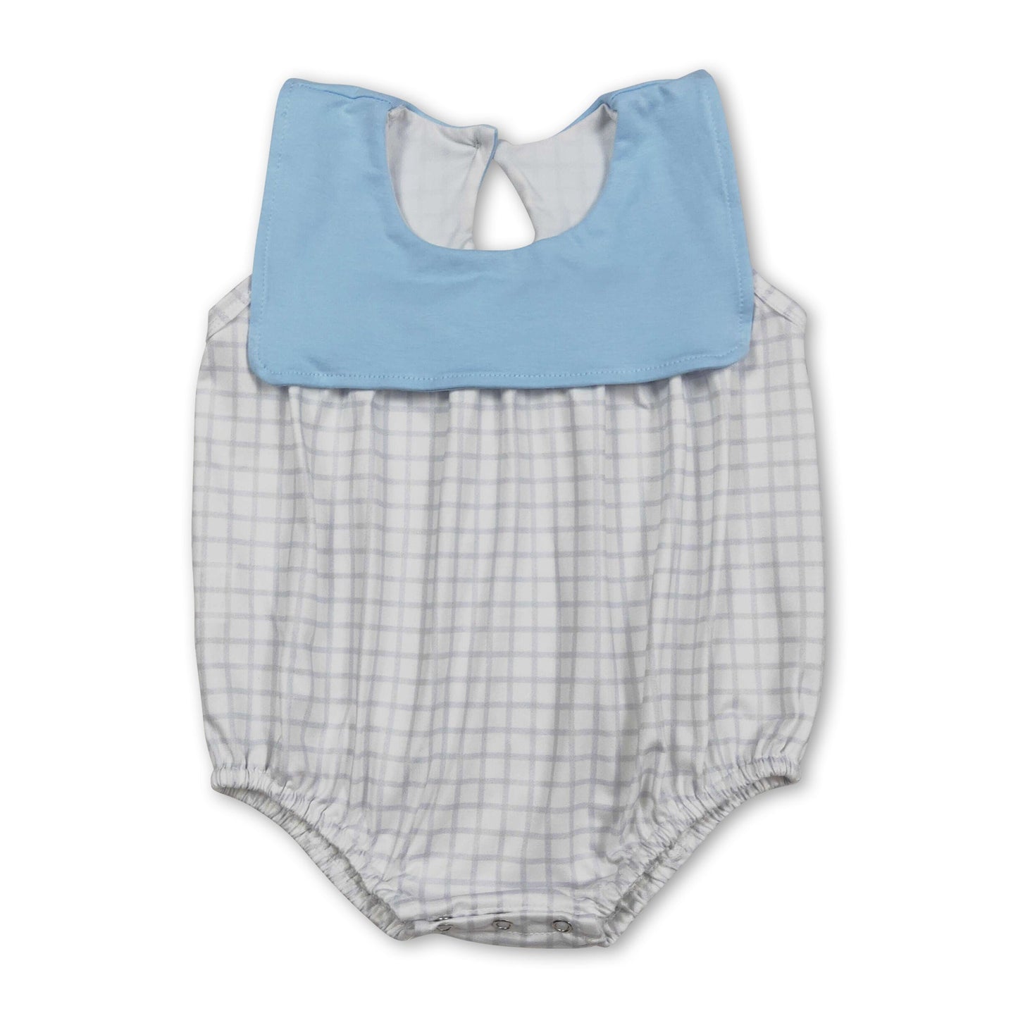 Hellblauer ärmelloser karierter Baby-Jungen-Sommerstrampler
