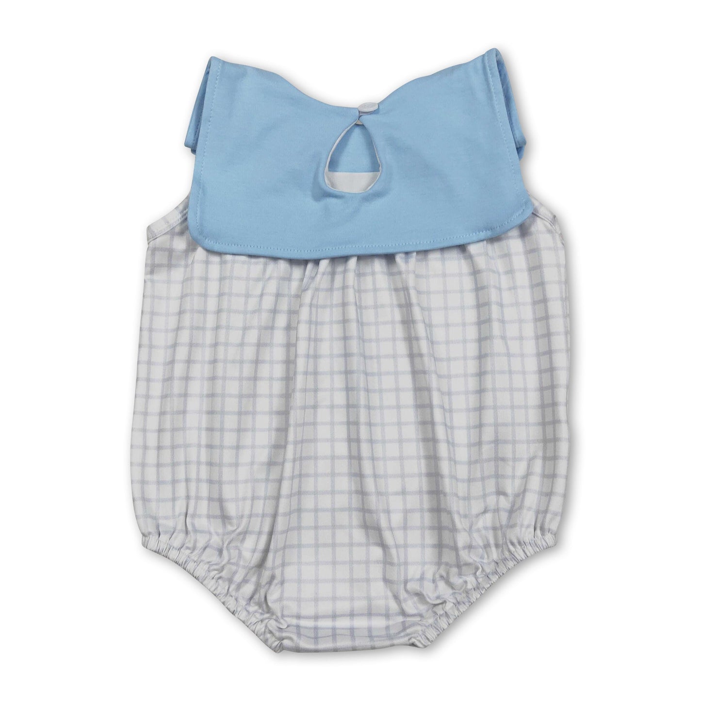 Hellblauer ärmelloser karierter Baby-Jungen-Sommerstrampler