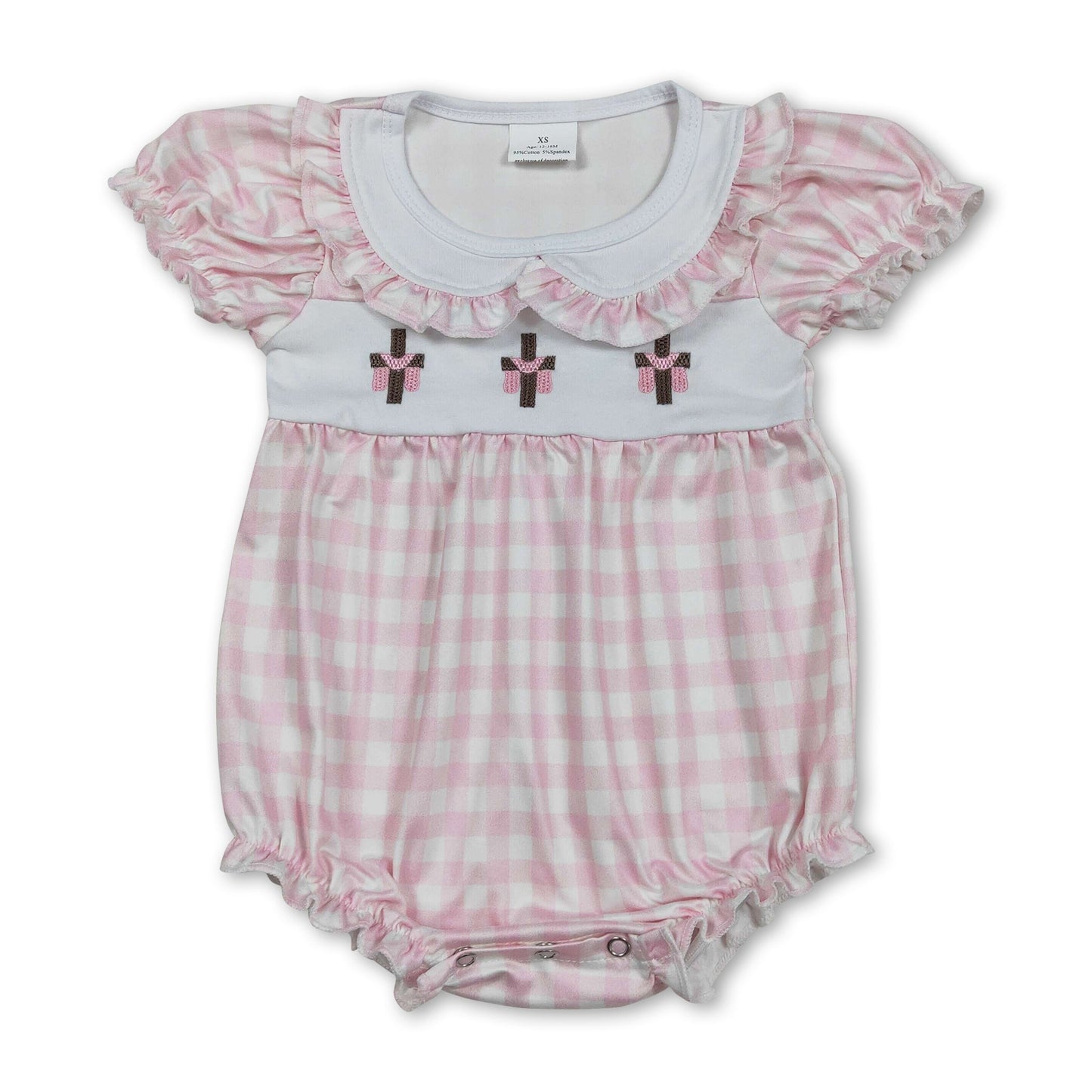 Rosa karierter Kreuzstickerei Baby-Mädchen Oster-Strampler