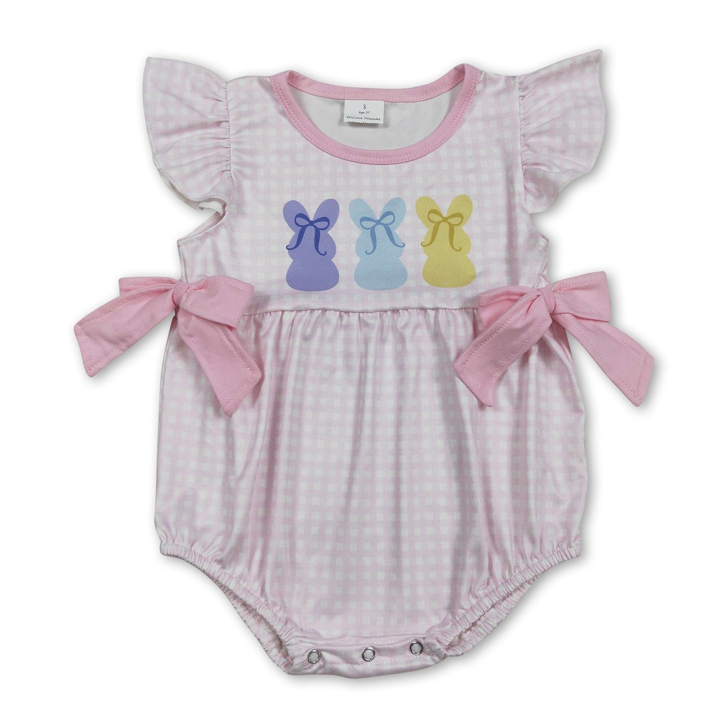 Strampler für Baby-Mädchen zu Ostern, mit Rüschenärmeln und Karoschleife