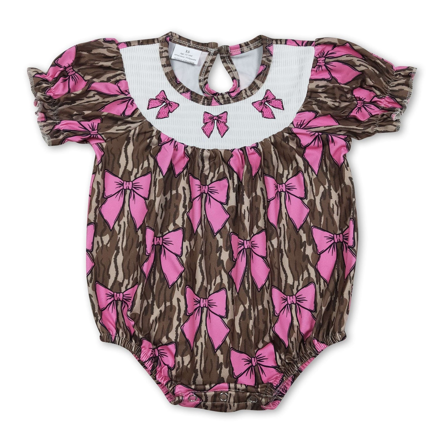 Kurzarm Strampler für Baby Mädchen mit Schleife und geraffter Tarnmusterung