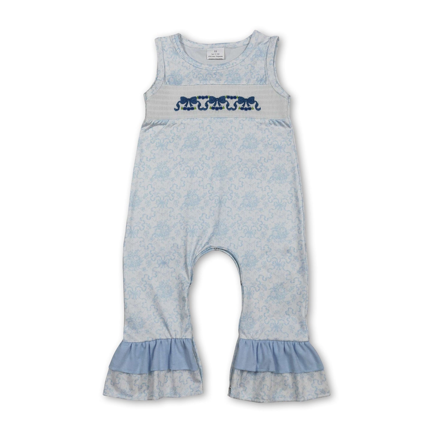 Ärmelloser Strampler für Baby-Mädchen mit Blumenmuster und Schleifenrüschen