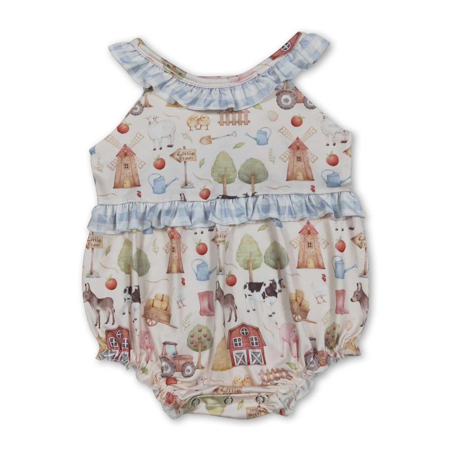 Ärmelloser Baby-Strampler für Mädchen mit Karomuster und Rüschen
