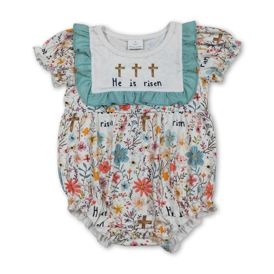 Er ist auferstanden, Rüschenkreuz, geblümter Strampler für Baby-Mädchen zu Ostern
