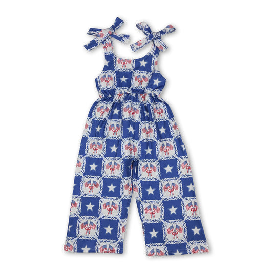 Träger-Flaggen-Schleife-Sterne-Mädchen-Jumpsuit zum 4. Juli