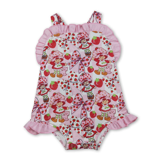 Erdbeer-Schleife Rüschen-Träger Baby Mädchen Sommerstrampler