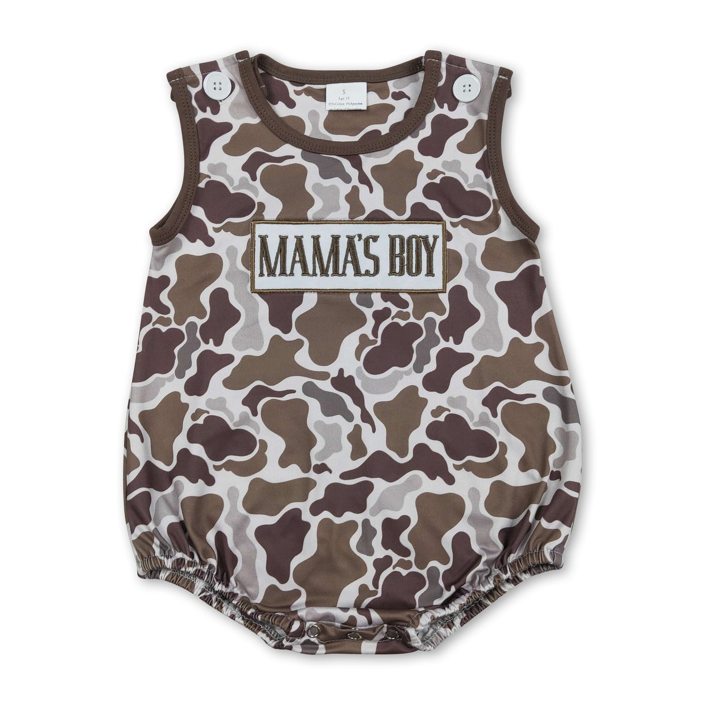 Ärmelloser Camouflage-Strampler mit „Mama’s Boy“-Stickerei