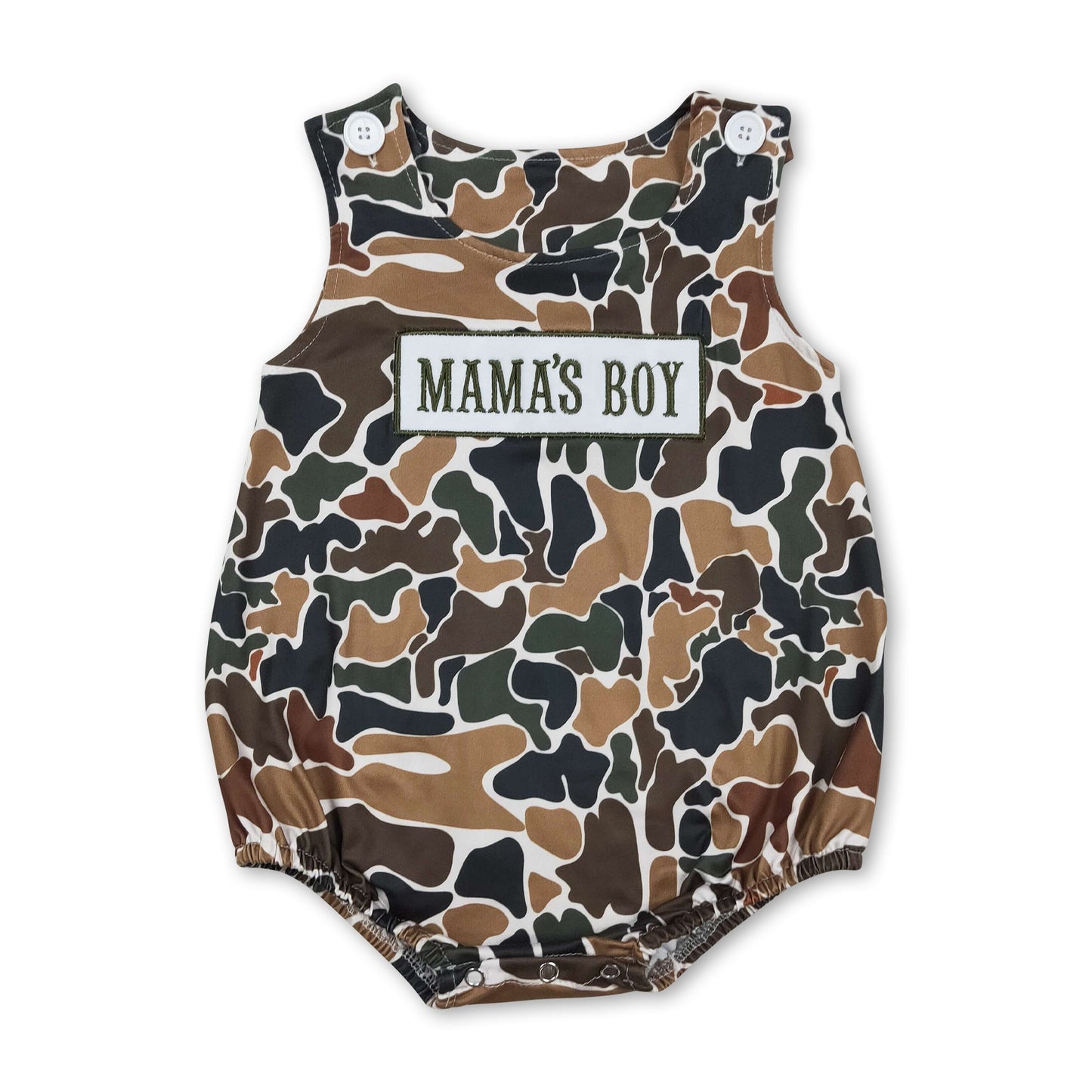 Ärmelloser Baby-Strampler mit "MAMA'S BOY"-Stickerei und Camouflage-Muster