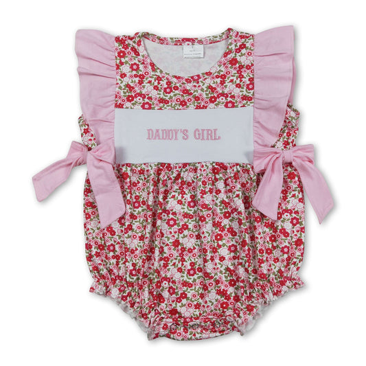 Romper für Baby-Mädchen mit Rüschenärmeln, „Daddys Girl“-Stickerei und Blumenmuster
