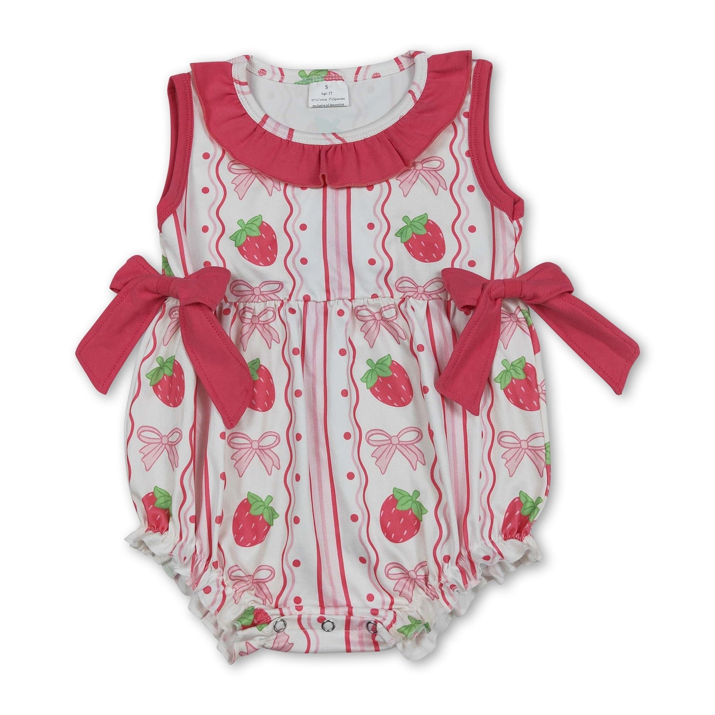 Ärmelloser Erdbeer-Strampler für Baby-Mädchen mit Schleife für den Sommer