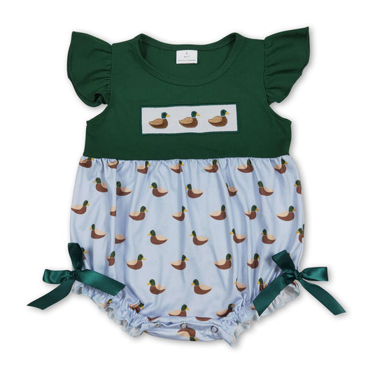 Sommerstrampler für Baby-Mädchen mit Entenstickerei und Flügelärmeln