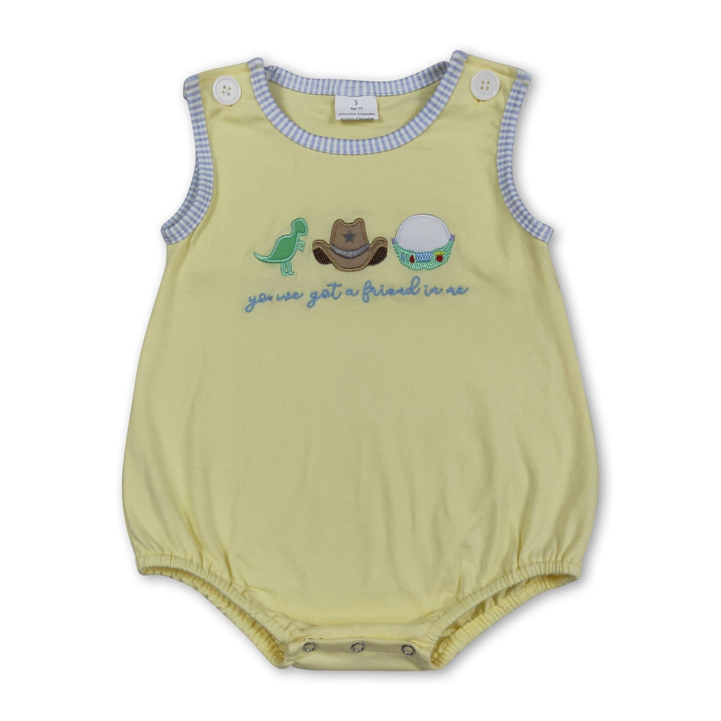 Gelber Dinosaurier-Stickerei Baby Jungen Sommerstrampler