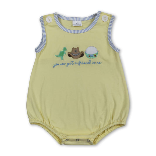 Yellow dinosaur embroidery baby boy summer romper