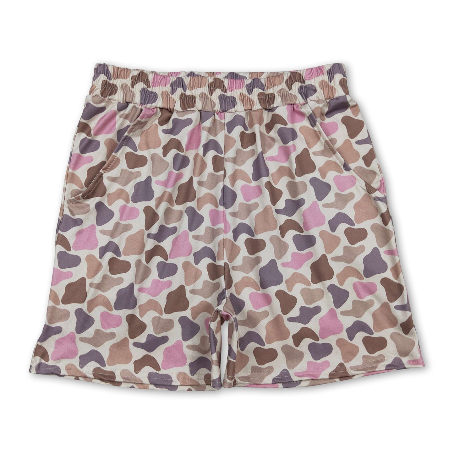 Rosa-braune Camouflage-Shorts für erwachsene Damen mit elastischem Bund