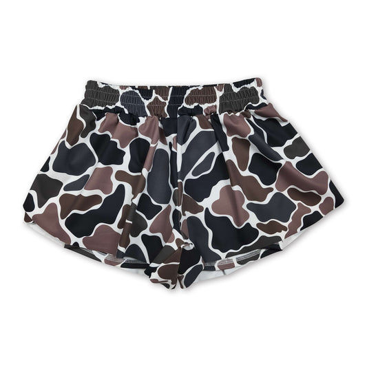 Dark camo kids girls summer active yoga shorts