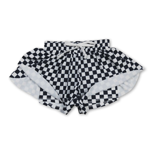 Black plaid kids girls team active summer shorts