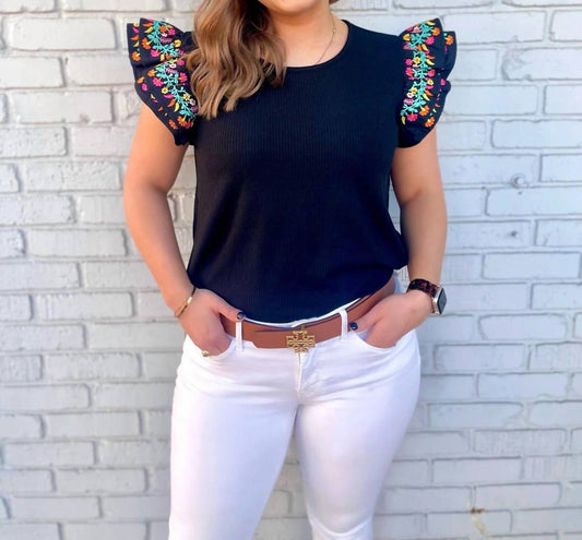 Embroidered Layered Sleeve Top