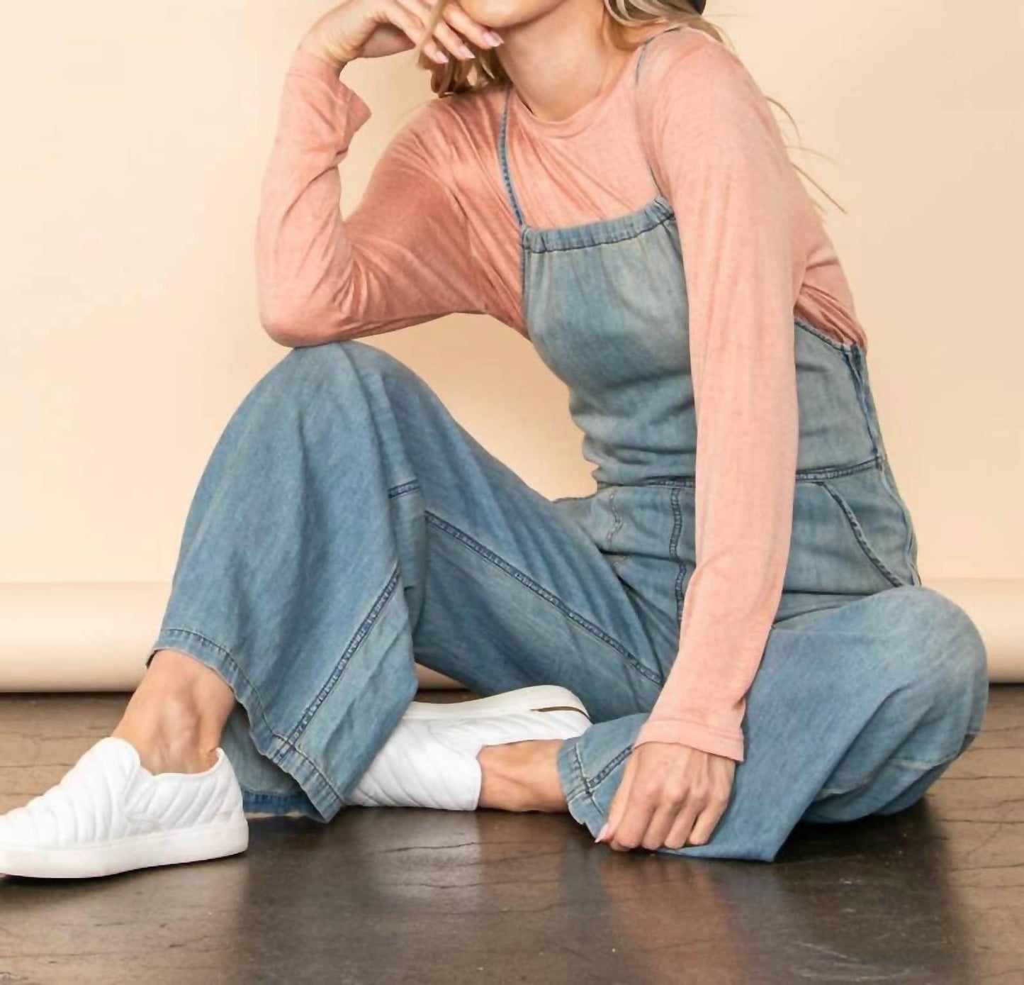 Vintage Washed Wide Leg Overall Jumpsuit with Pockets