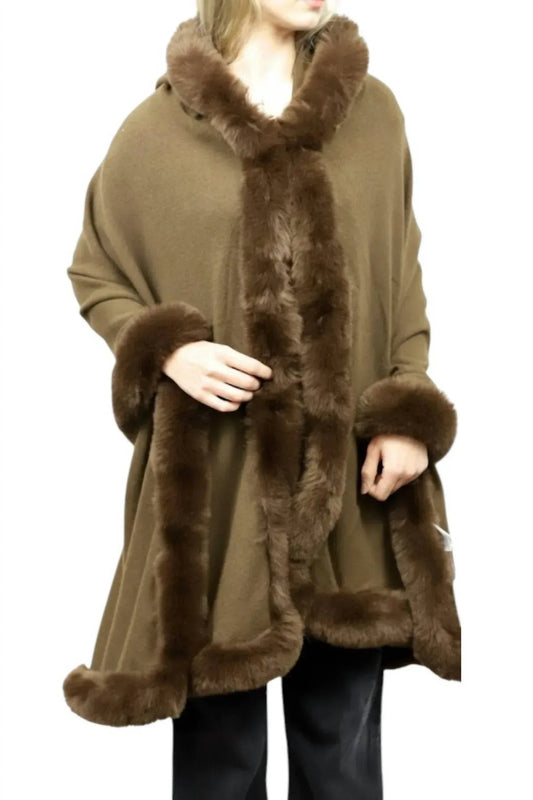 Faux Fur Trim Wrap With Hood