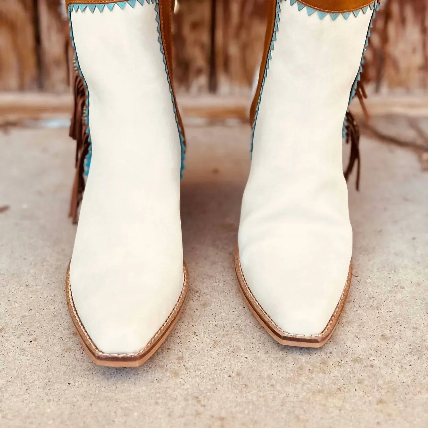Women's Fringe Denim Boots With Conchos