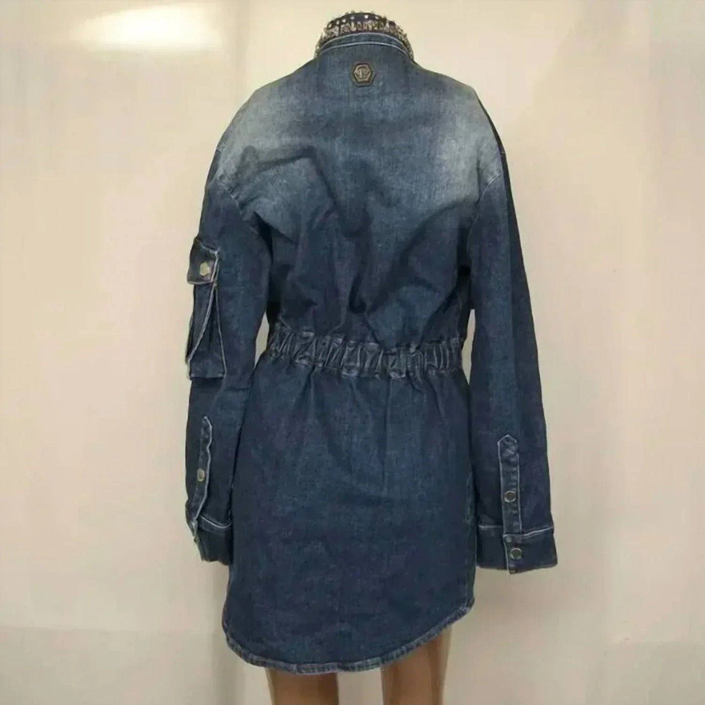 Women's Long Sleeve Strass Denim Cargo Jacket
