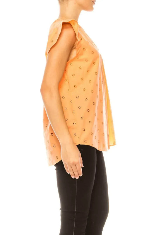 Floral Eyelet Cap Sleeve Top
