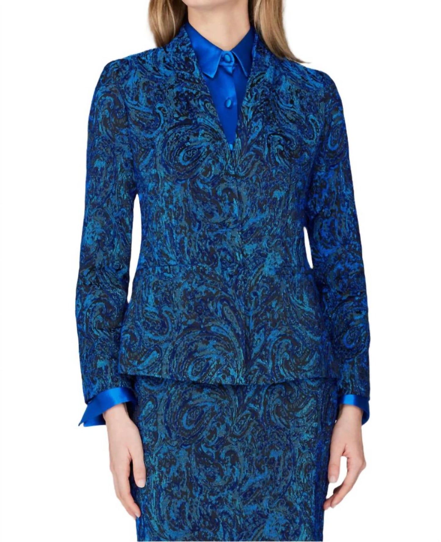 Enganliegende Paisley-Stretch-Jacquard-Jacke