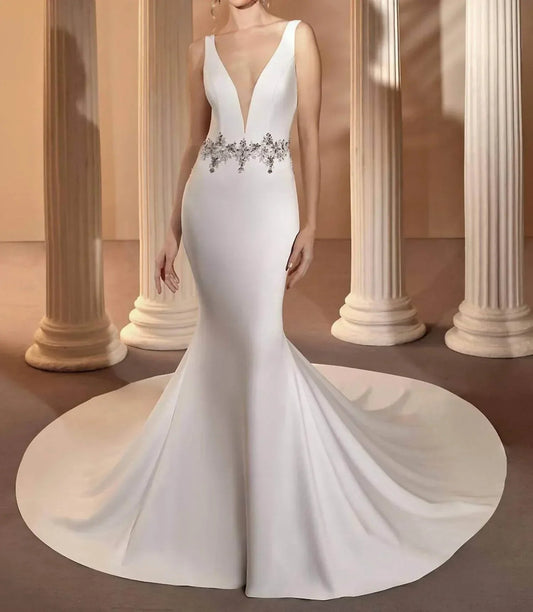 Crepe Plunging Sculptured Gown