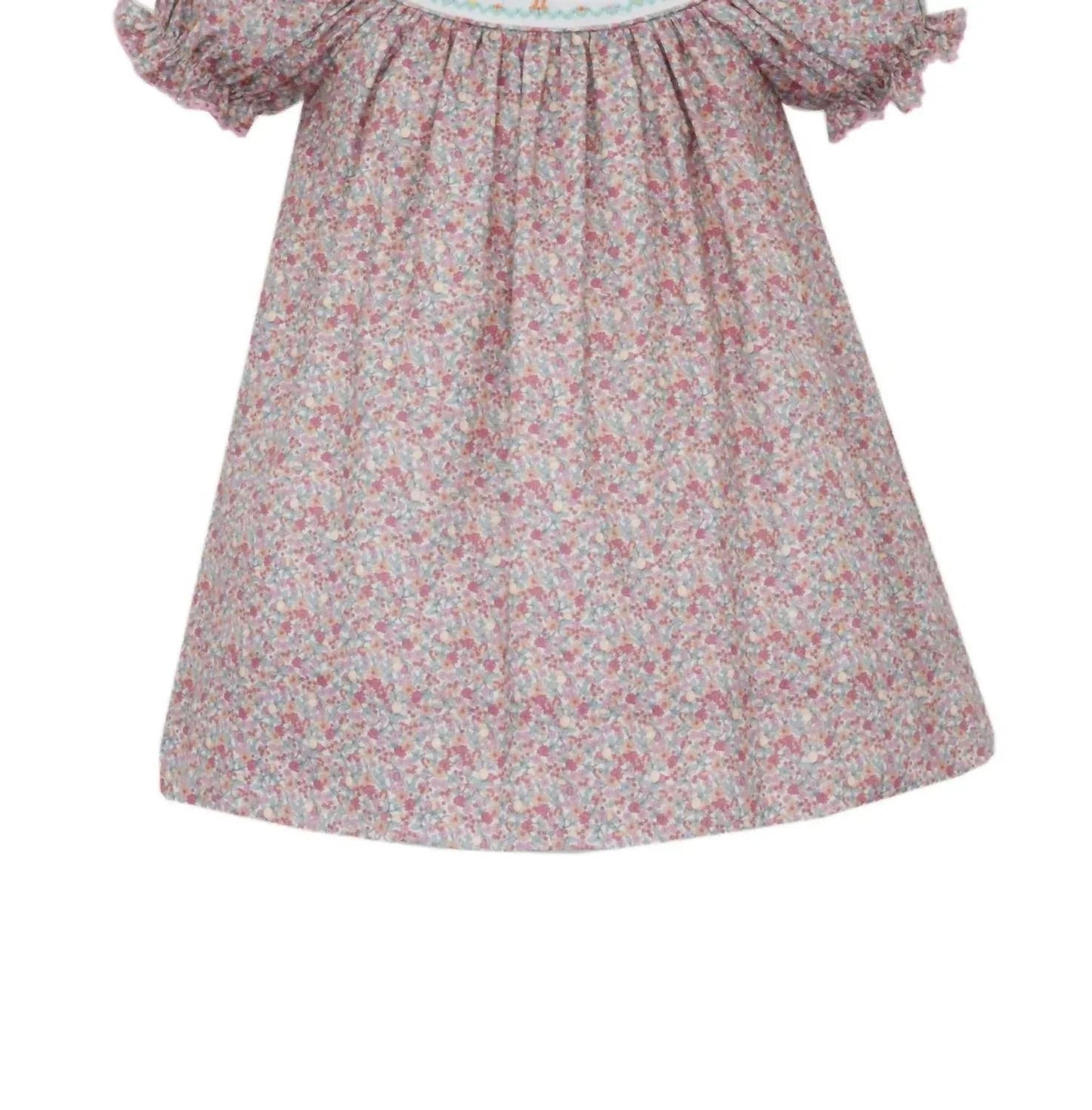 Girl's Floral Turkey Girl Short Sleeve Smocked Bishop With Insert