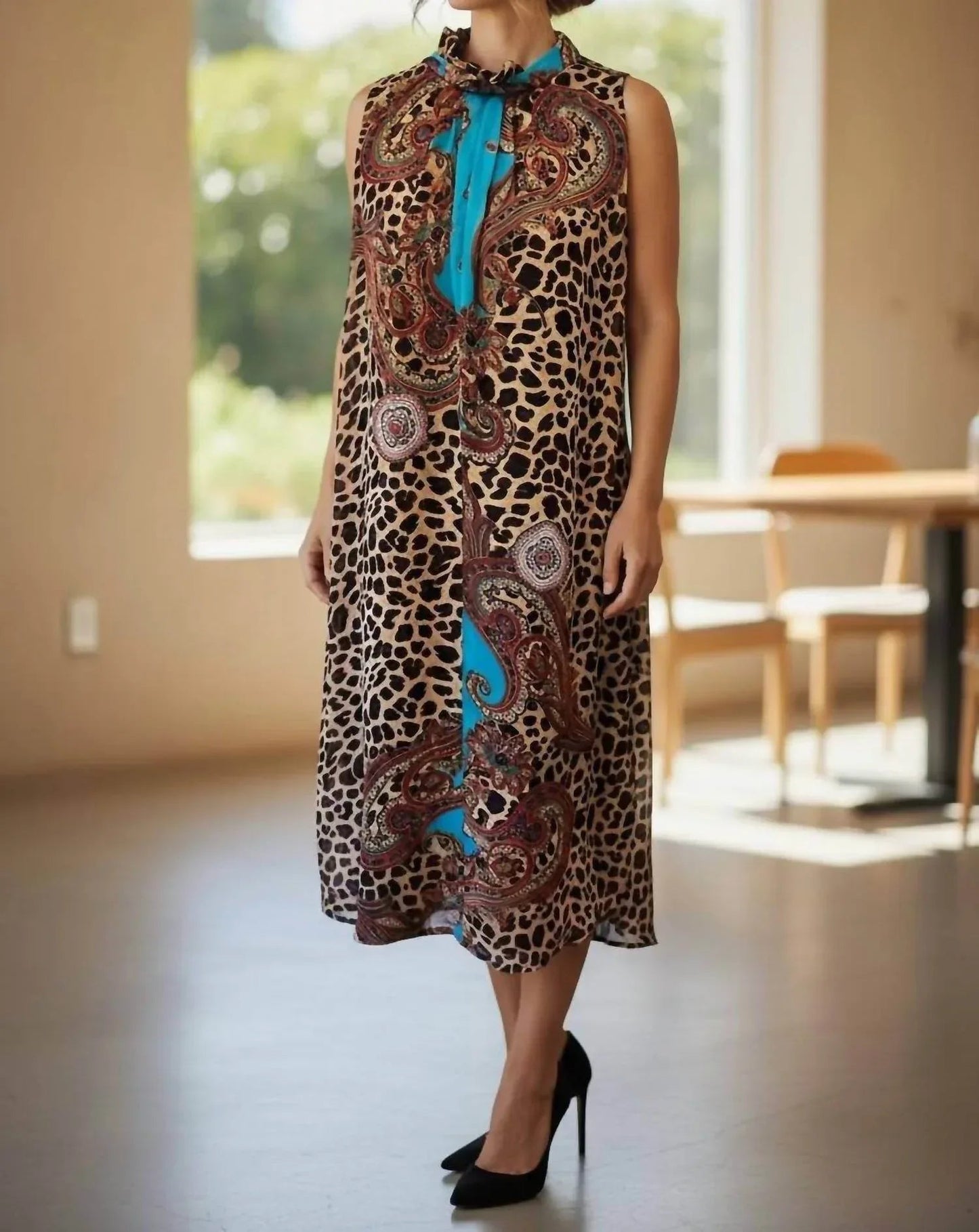 Bedrucktes ärmelloses Maxikleid